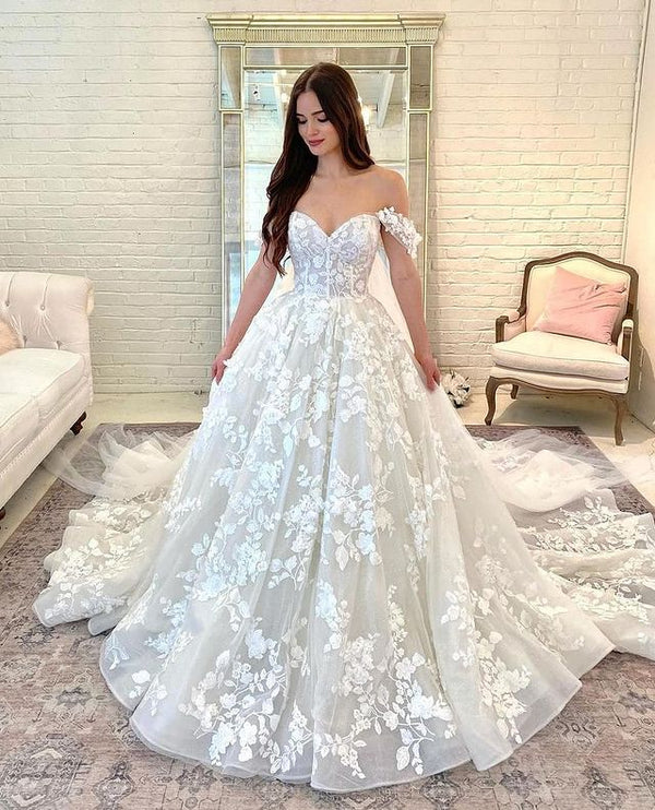 Buyishang Gorgeous Ball Gown Sweetheart Lace Tulle Wedding Dresses