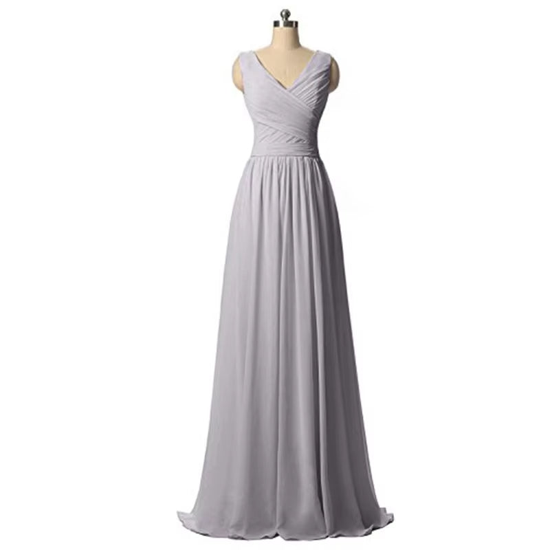 Buyishang A Line Chiffon Pleat Elegant Off Shoulder V Neck Bridesmaid Dresses Wedding Party Formal Prom Robe De Soiree Zipper Back