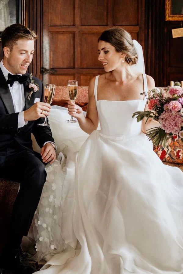 Buyishang Chaming A-Line Square Neck White Wedding Dresses