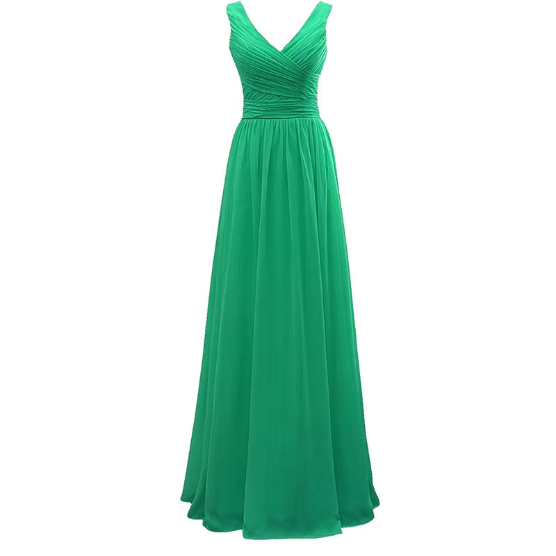 Buyishang A Line Chiffon V Neck Pleat Elegant Off Shoulder Bridesmaid Dresses Wedding Party Evening Formal Prom Floor Length Lace Up Back