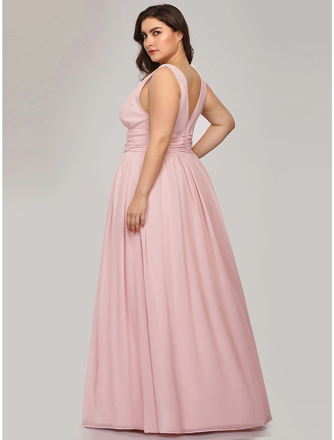 A-Line Plus Size Wedding Guest Formal Evening Dress V Neck V Back Sleeveless