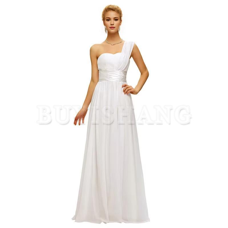 Buyishang A Line Chiffon One Shoulder Pleat Elegant Strapless Bridesmaid Dresses Wedding Party Formal Prom Evening Lace Up Back