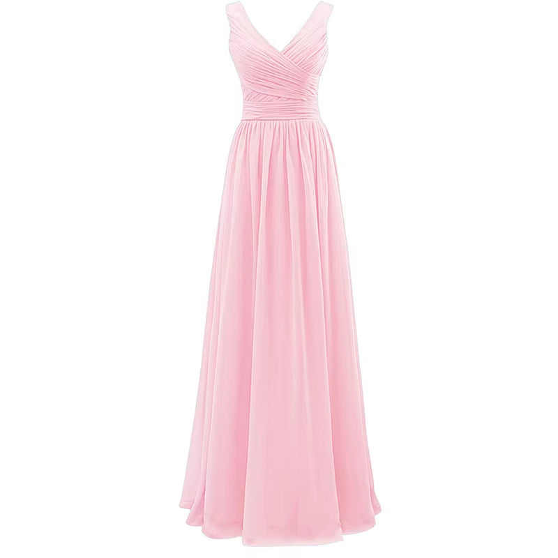Buyishang A Line Chiffon V Neck Pleat Elegant Off Shoulder Bridesmaid Dresses Wedding Party Evening Formal Prom Floor Length Lace Up Back
