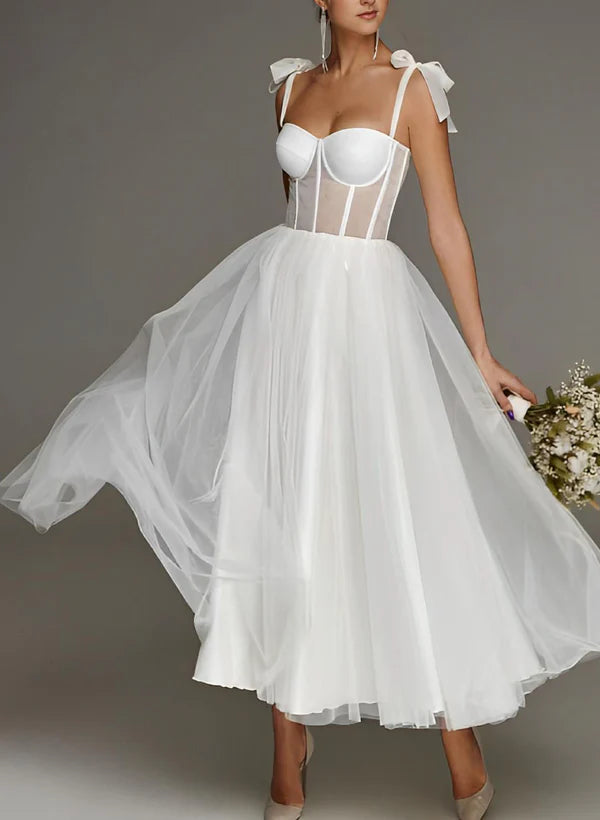 Buyishang Sex Short White Wedding Dresses With Tulle Tea-Length
