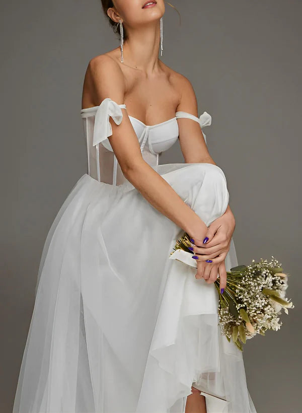 Buyishang Sex Short White Wedding Dresses With Tulle Tea-Length