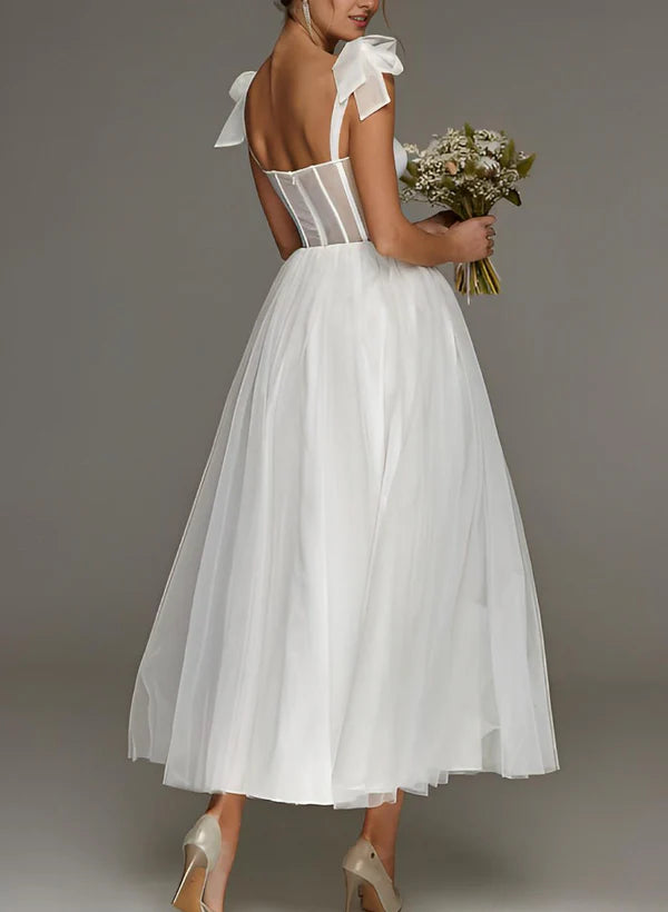 Buyishang Sex Short White Wedding Dresses With Tulle Tea-Length
