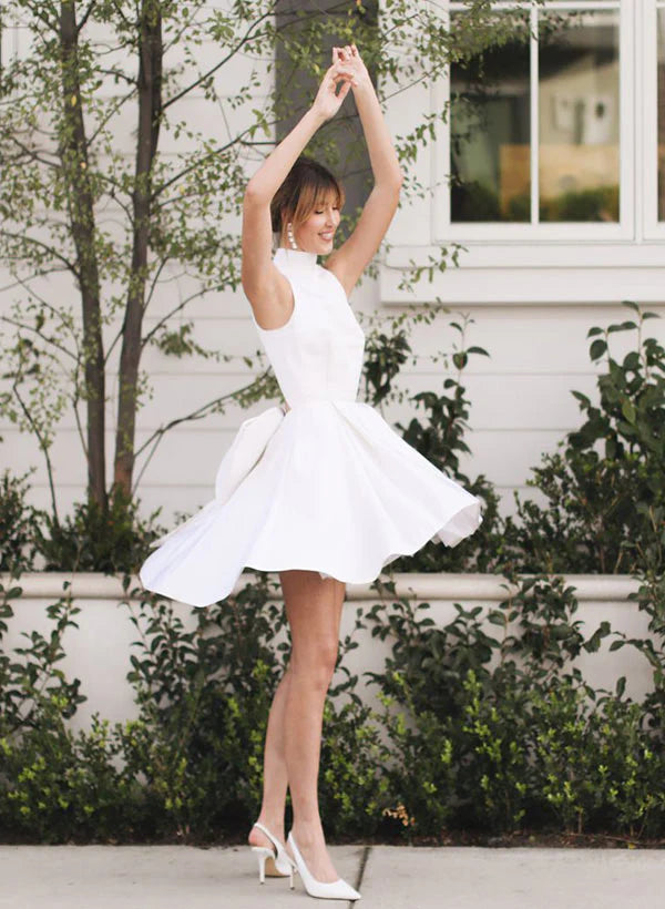 Buyishang A-Line Halter Sleeveless ShortMini Satin Wedding Dresses With Bow