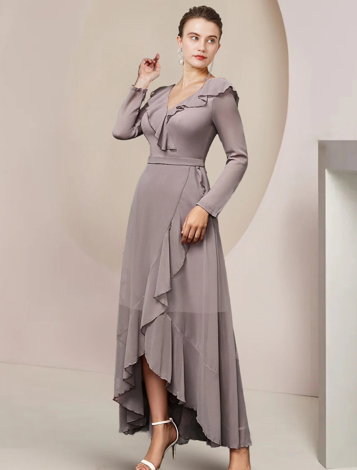 A-Line Mother of the Bride Dress Wedding Guest Elegant V Neck Asymmetrical