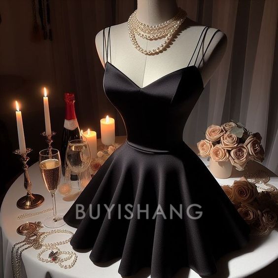 Buyishang 16th Birthday A Line Spaghetti Straps Black Homecoming Dresses Short Party Dress