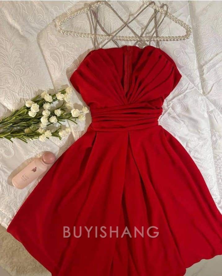 Buyishang 16th Birthday A Line Spaghetti Straps Red Homecoming Dresses Short Birthday Dress