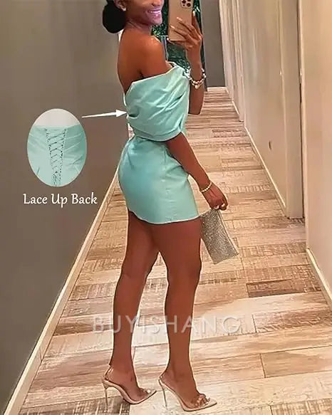 Buyishang 16th Birthday Off The Shoulder Homecoming Dresses Tiffany Blue Mini Bowknot Party Dress
