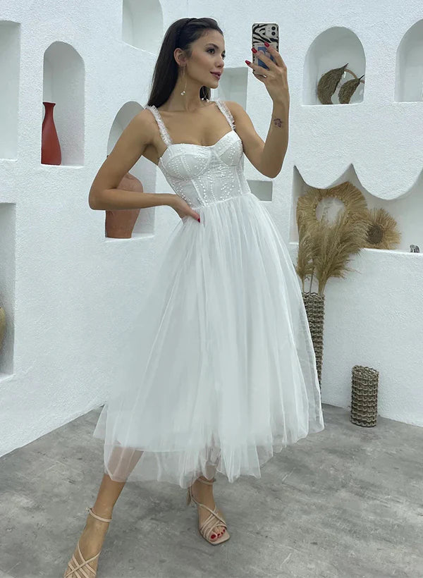 Buyishang A-Line Sweetheart symmetrical Satin Wedding Dresses With Cascading Ruffles