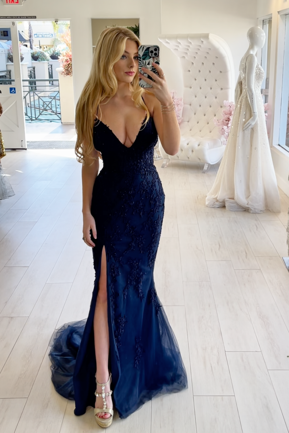 Mermaid V Neck Black Long Prom Dress with Split Front