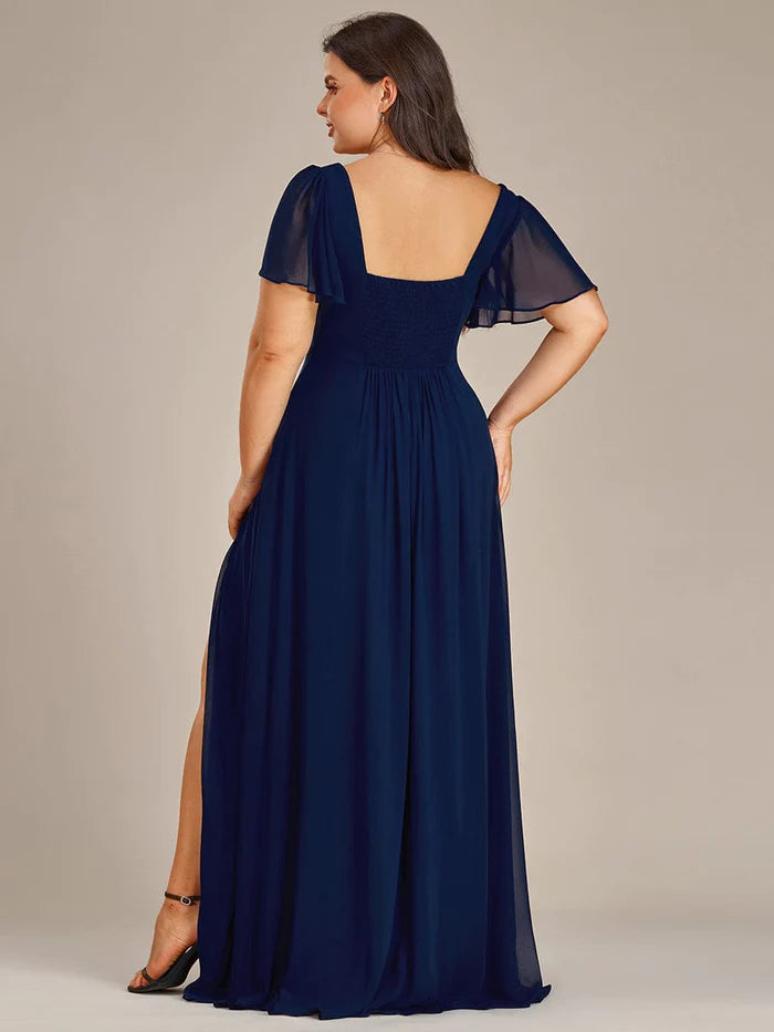 Plus Size Sweetheart A-Line High Slit Maxi Chiffon Bridesmaid Dress/Prom  Dresses