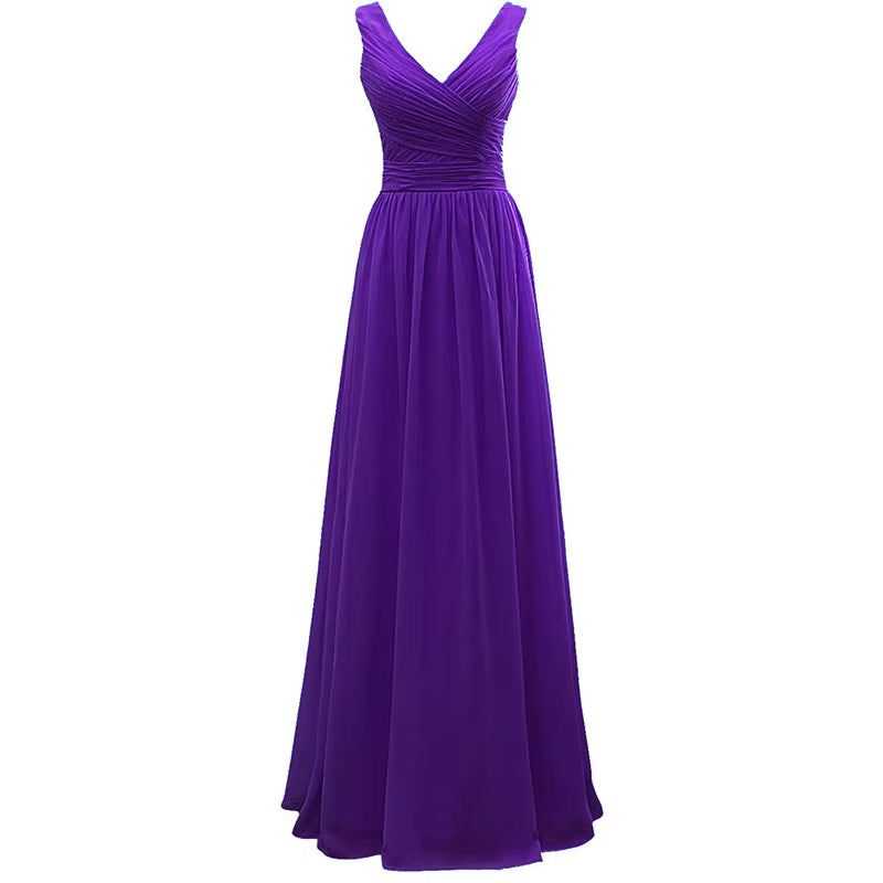 Buyishang A Line Chiffon V Neck Pleat Elegant Off Shoulder Bridesmaid Dresses Wedding Party Evening Formal Prom Floor Length Lace Up Back