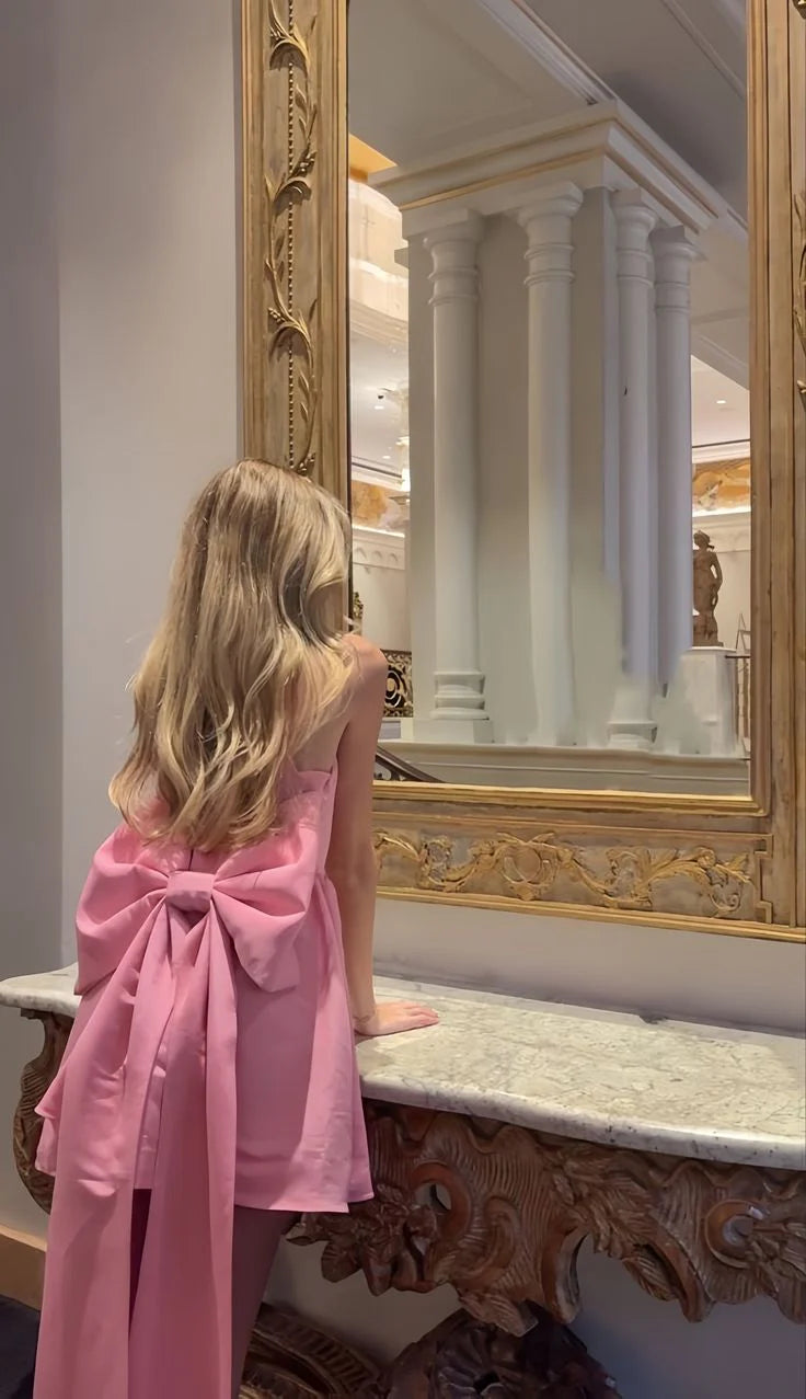 Buyishang 18th Birthday A Line Pink Satin Bow-knot Homecoming Dresses Short Mini Birthday Dress