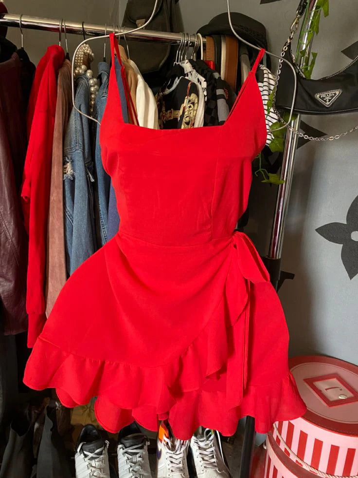 Buyishang 18th Birthday A Line Red Chiffon Ruffles Homecoming Dresses Short Mini Birthday Dress