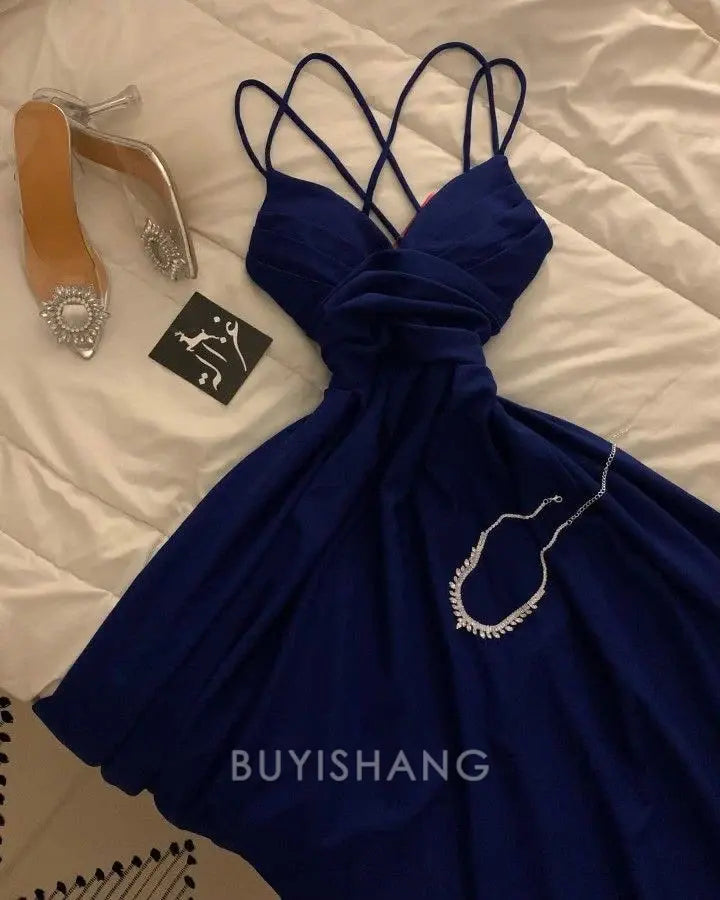 Buyishang 18th Birthday A line Spaghetti Straps Royal Blue Homecoming Dresses Knee Length Party Dress
