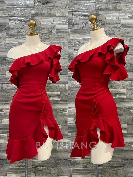 Buyishang 18th Birthday Sheath One Shoulder Red Homecoming Dresses Short Mini Birthday Dress