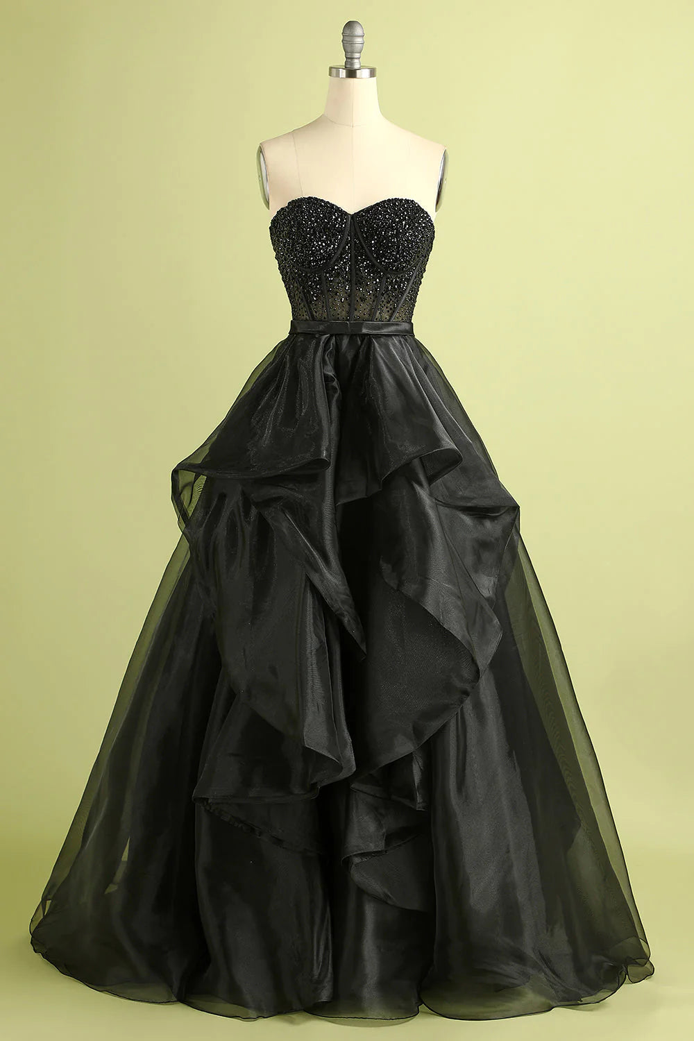 Princess A Line Sweetheart Black Corset Prom Dress with Beding