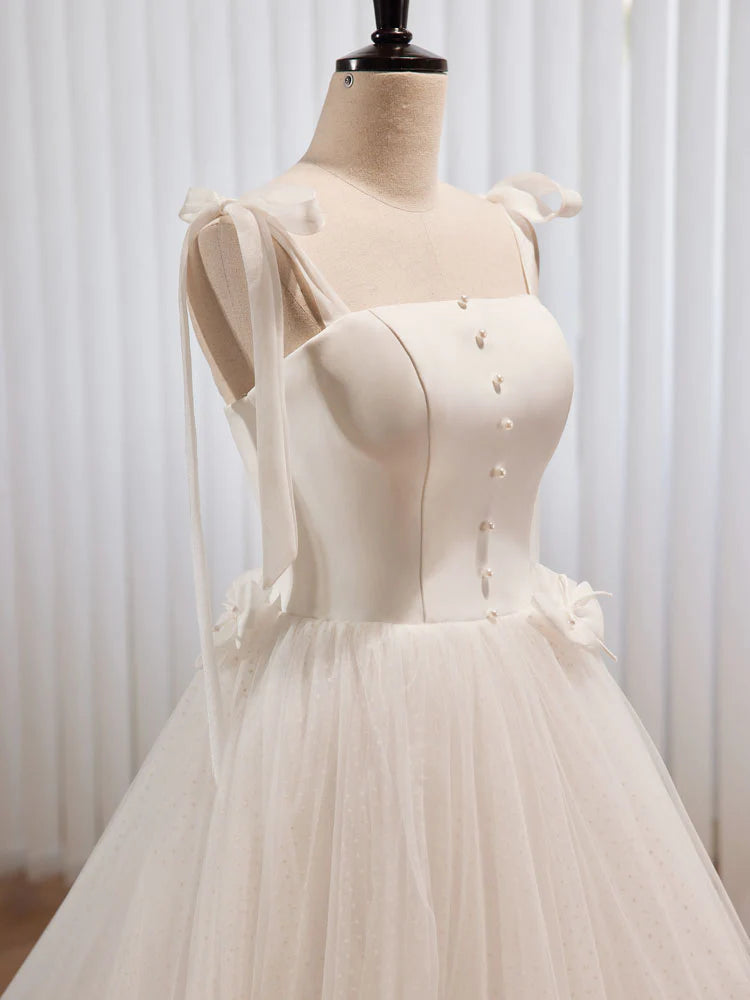 Buyishang White A-line Tulle Long Prom Dress White Tulle Formal Dress