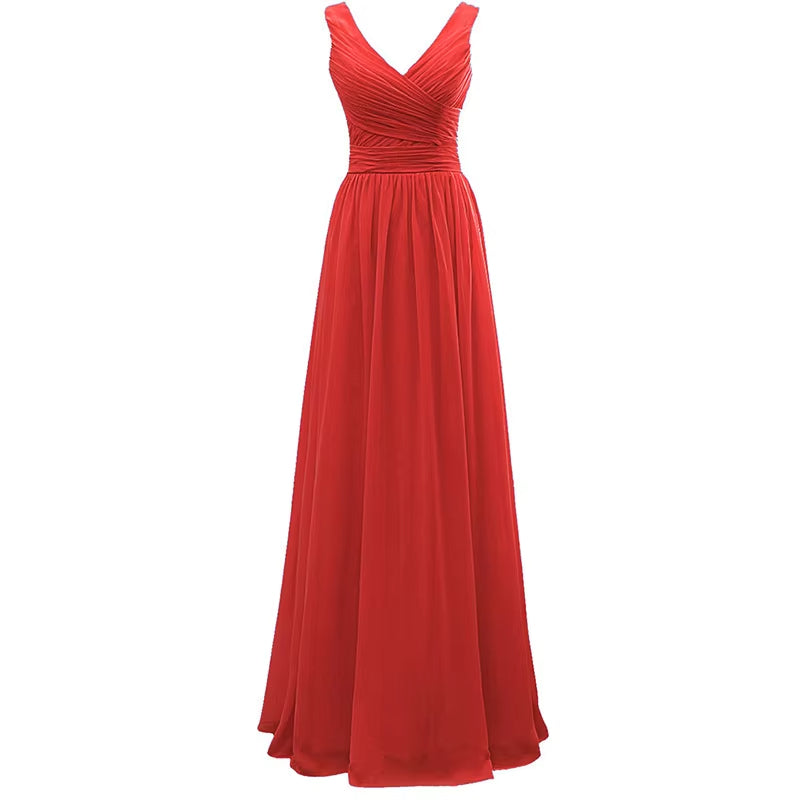 Buyishang A Line Chiffon V Neck Pleat Elegant Off Shoulder Bridesmaid Dresses Wedding Party Evening Formal Prom Floor Length Lace Up Back