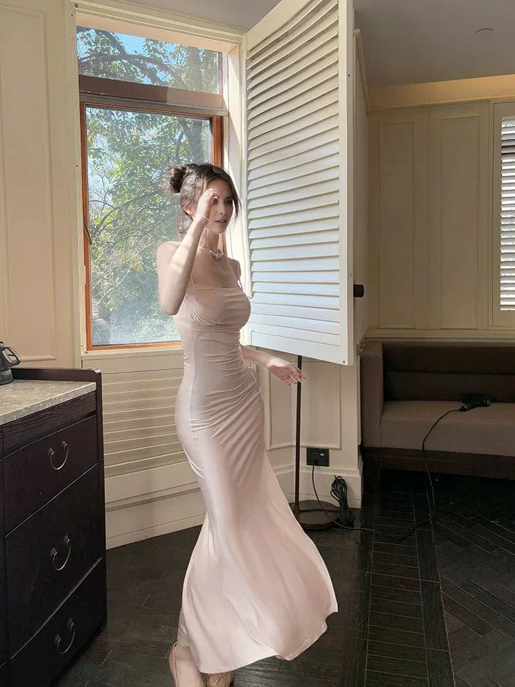 Buyishang Modest Mermaid Spaghetti Straps Pink Ankle Length Evening Dress Prom Dresses