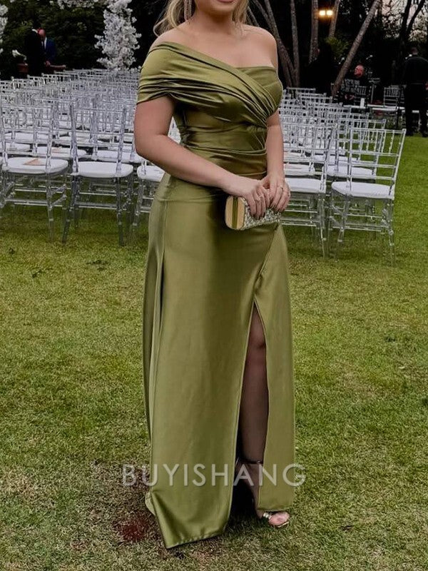 Buyishang Simple Sheath/Column Off-the-Shoulder Floor-Length Silk Like Satin Corest Dress formal wear dresses