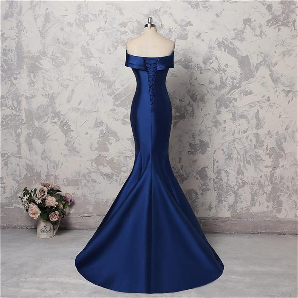 Buyishang Royal Blue Mermaid Satin Long Prom Dress Off Shoulder Blue Evening Dress prom dresses shops
