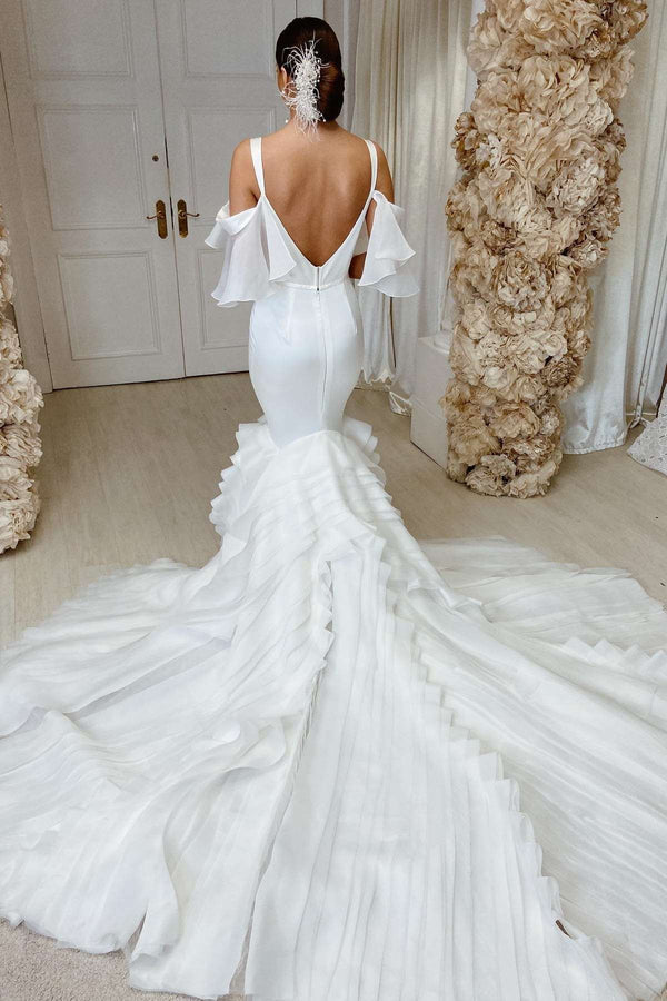 Buyishang White Spaghetti Straps Mermaid Sweetheart Long Wedding Dress
