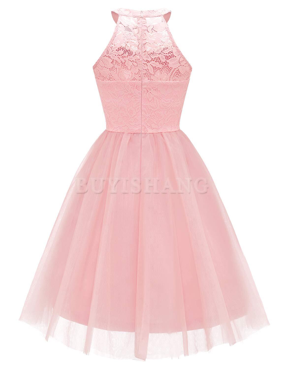 Buyishang Women's Short Halter Cocktail Party Dress Lace Tulle Prom Gown prom dress shop