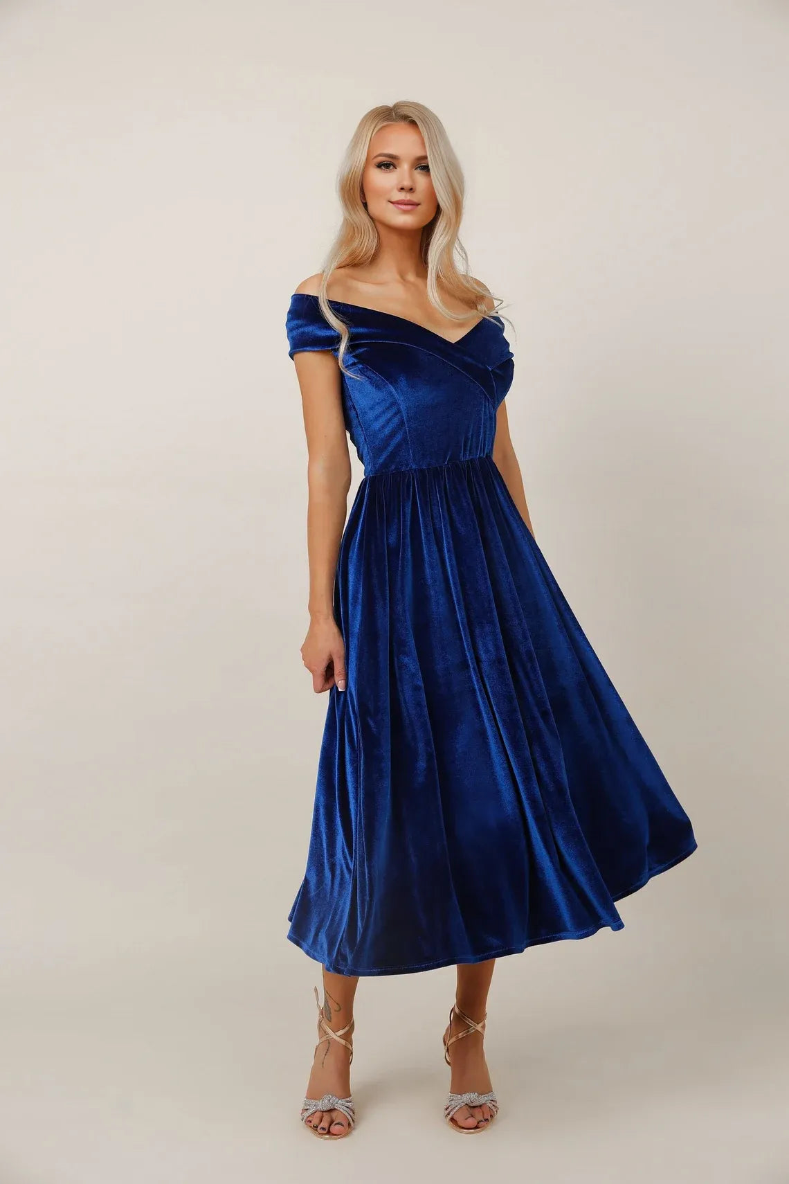 Buyishang Velvet Dress Prom Dress Velvet Bridesmaids Dress Off The Shoulder Royal Blue Dress