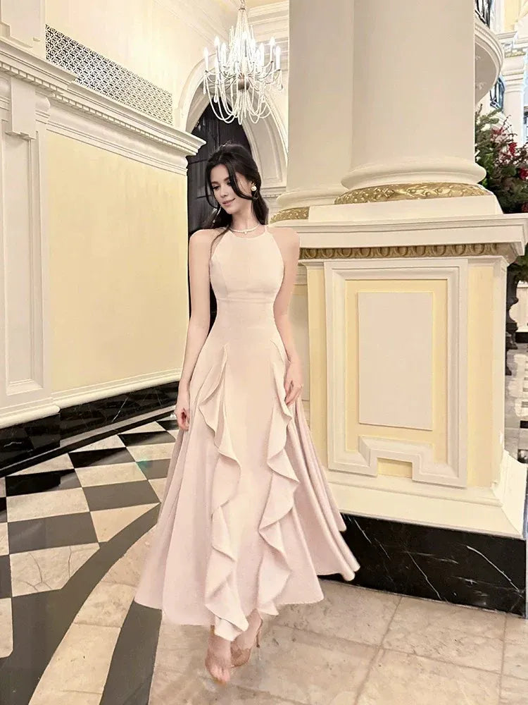 Buyishang Elegant Pretty A Line Ruffles Ankle Length Pink Evening Dress Prom Dresses