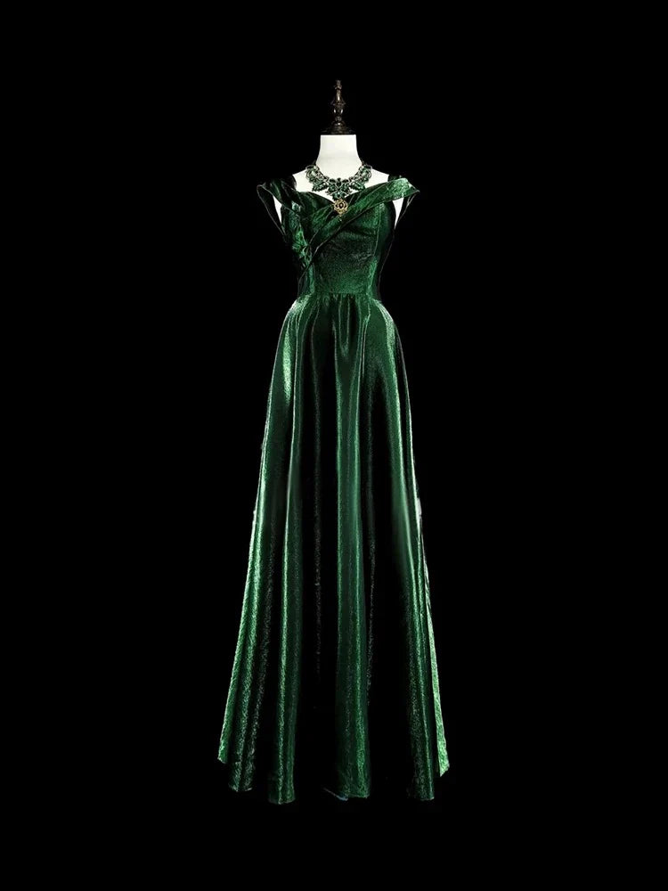 Buyishang Pretty A Line Sweetheart Ruffles Long Evening Dress Green Velvet Prom Dresses