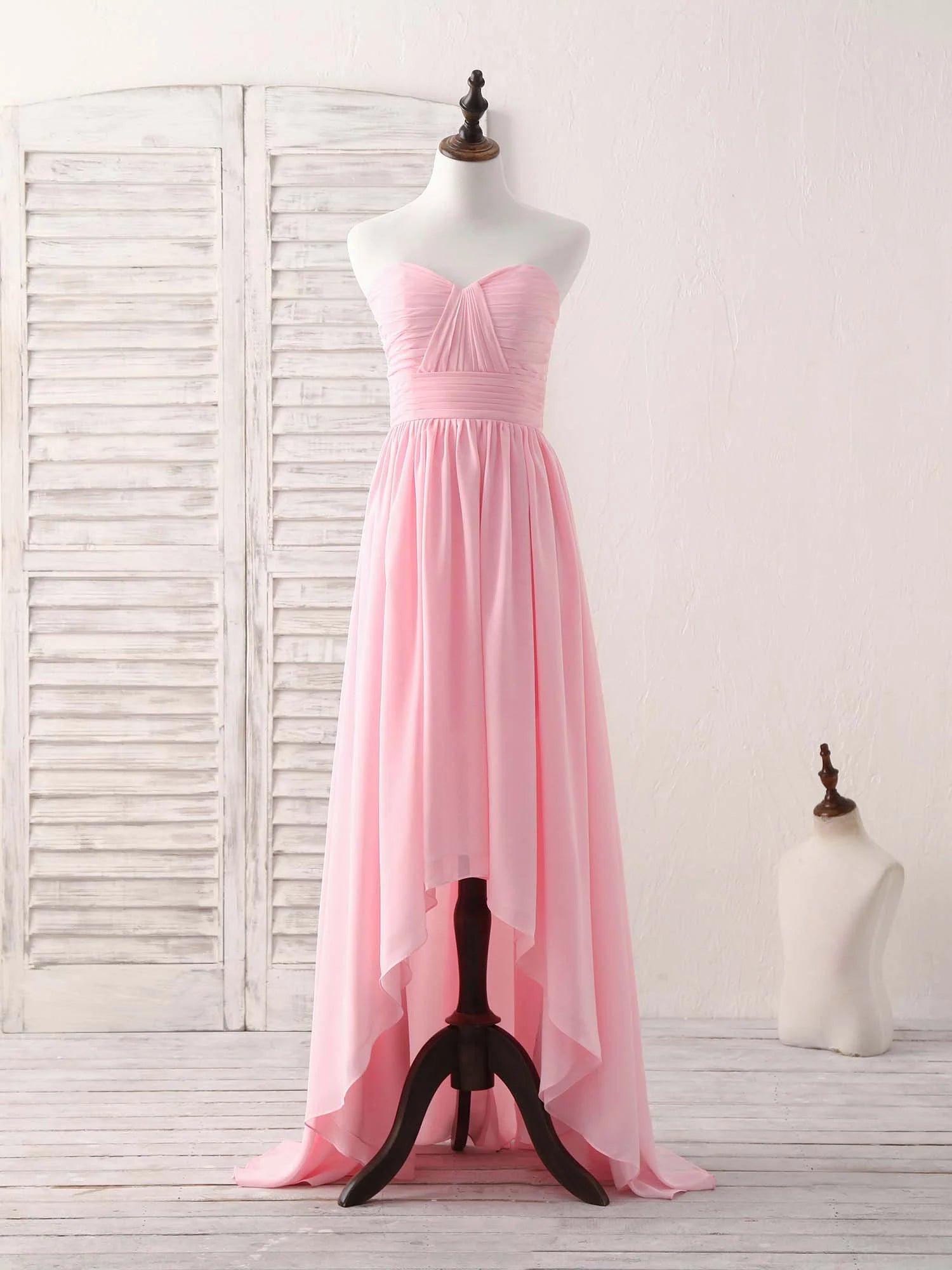 Buyishang Pink Sweetheart Neck Chiffon High Low Prom Dress Bridesmaid Dress Bridesmaid dress shop