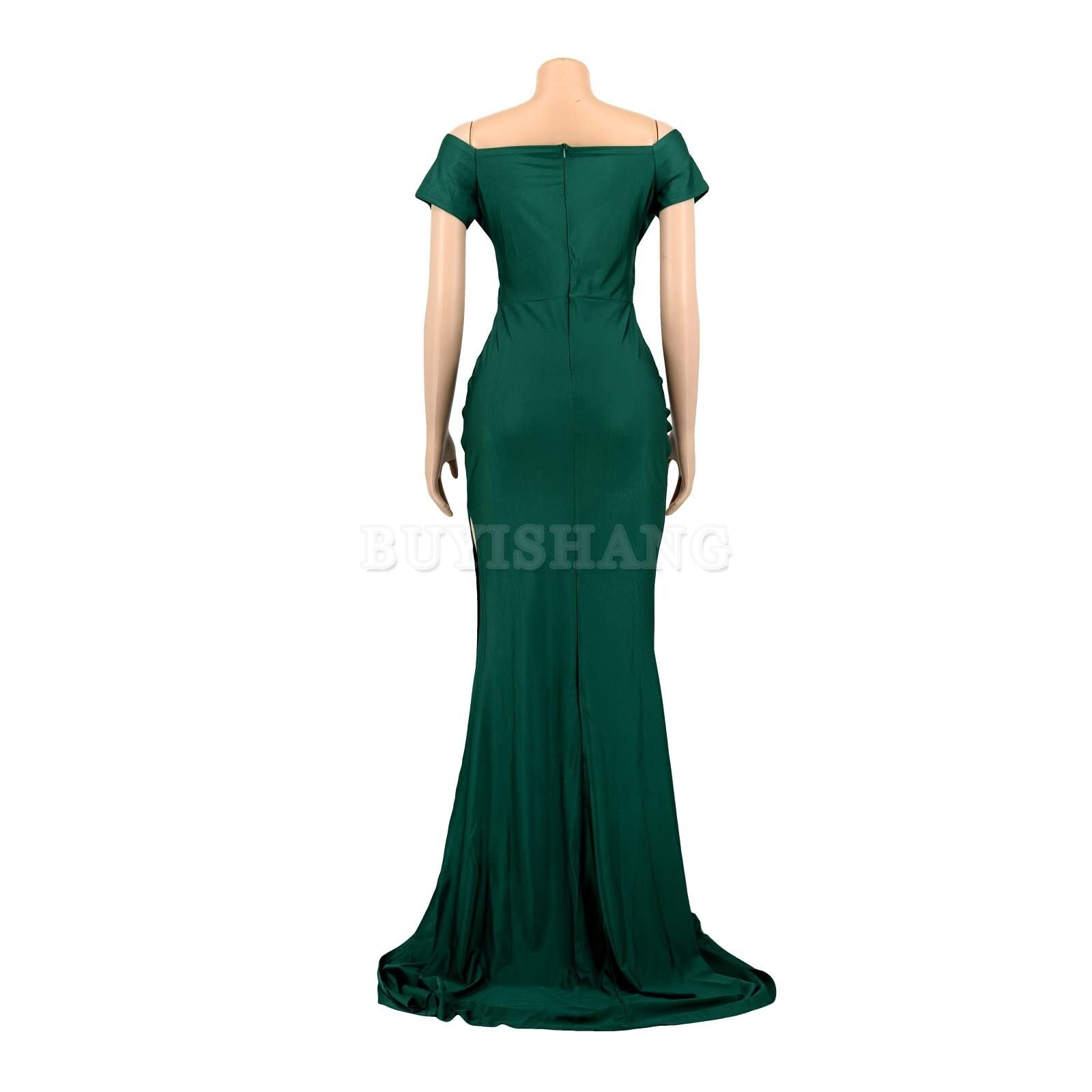 Buyishang Womens Sexy Party Maxi Dress Short Sleeve Off Shoulder V Neck Wrap Side Split Bodycon Evening Cocktail Dresses prom dress shop