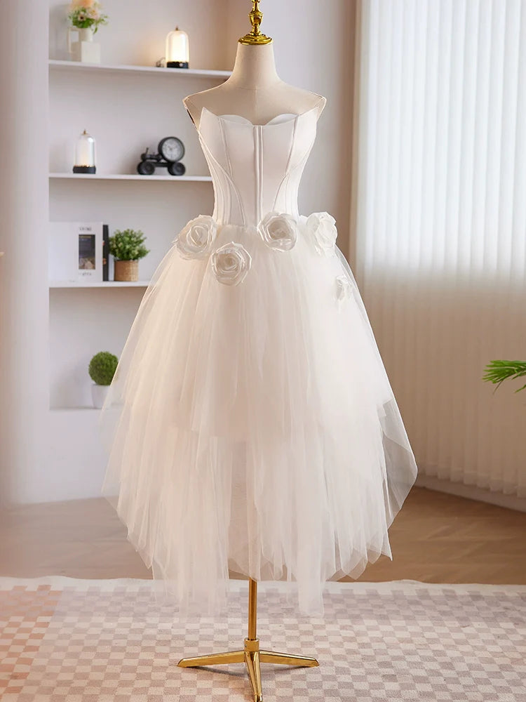 Buyishang Unique White Tulle Satin Short Prom Dress White Homecoming Dress prom dresses stores