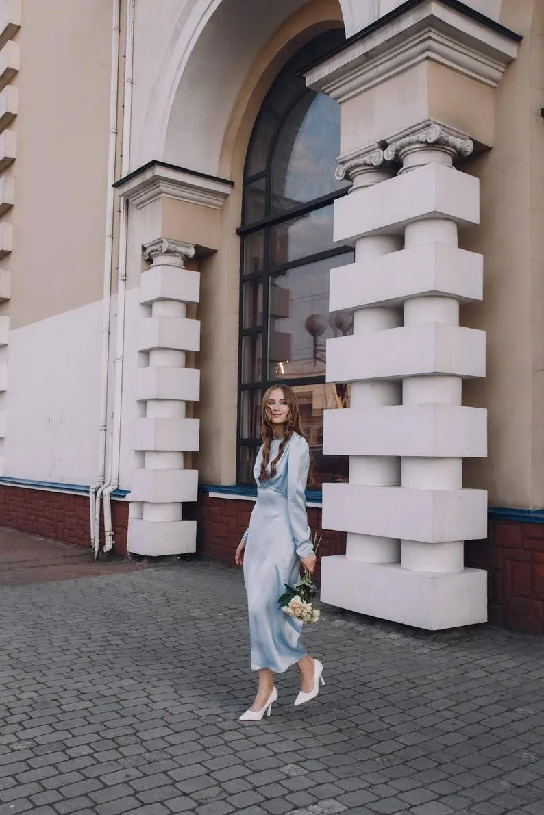 Buyishang Maxi Silk Dress Elegant Dress with Long Sleeve Long Silk Dress Women Party Dress Casual Dress Women Silk Dress