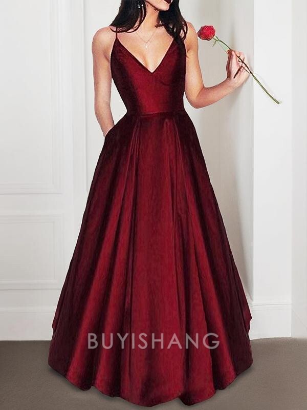 Buyishang Simple A-Line/Princess V-neck Floor-Length Satin Evening Dresses formal wear dresses