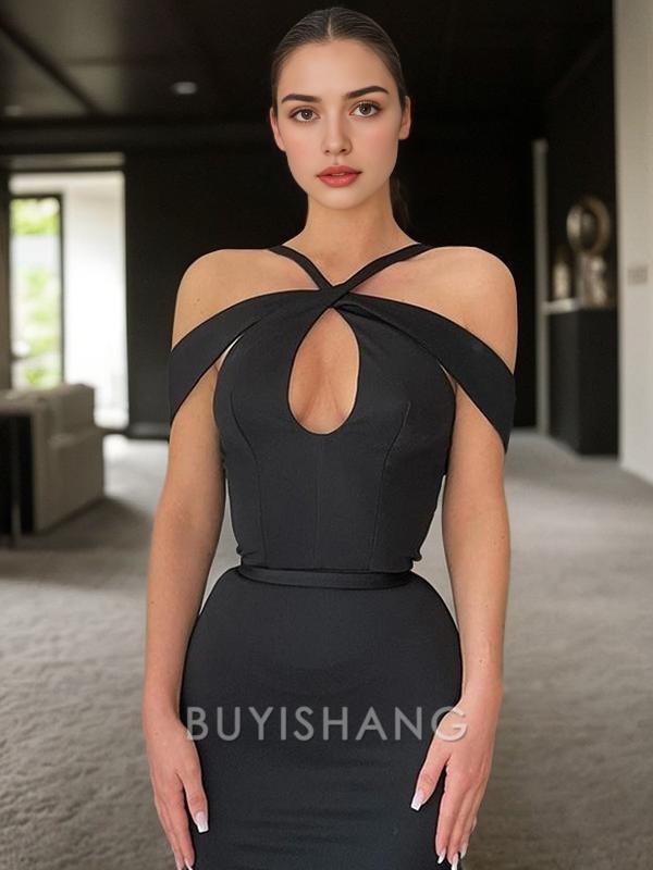 Buyishang Simple Trumpet/Mermaid Off-the-Shoulder Sweep Train Stretch Crepe Evening Dresses With Ruffles formal wear dresses