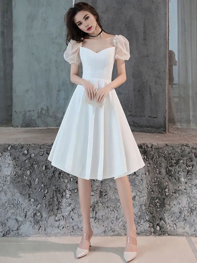 Buyishang White Satin Short Prom Dress White Homecoming Dress prom dress in store