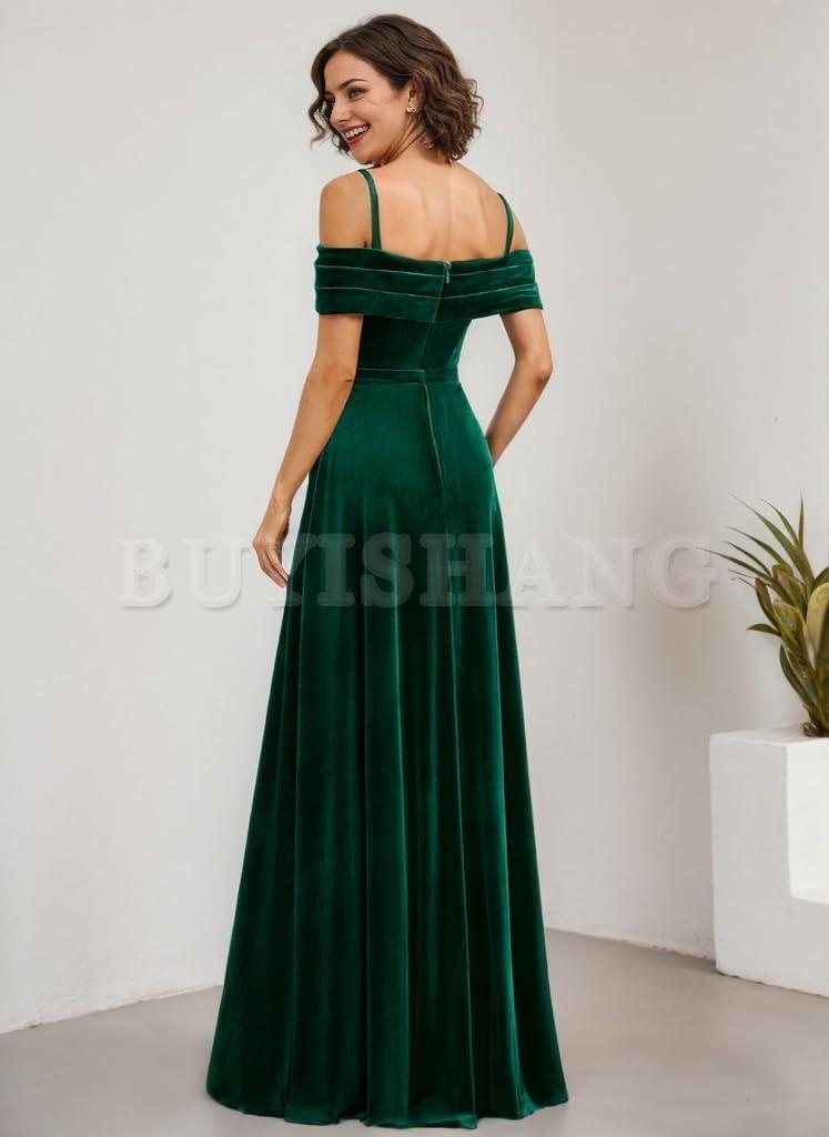 Buyishang Cold Shoulder Prom Dresses for Women Long Bridesmaid Dress with Sleeves Velvet Ruched Formal Evening Gown prom dress shop