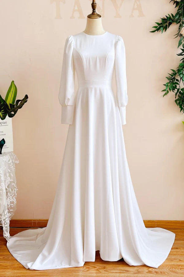 Buyishang Modest A Line Long Sleeves Wedding Dress Vintage Gown