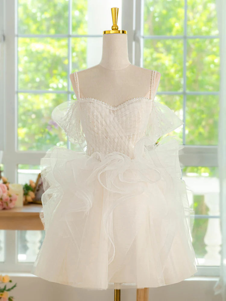 Buyishang ivory Tulle Lace Short Prom Dress Cute ivory Homecoming Dress