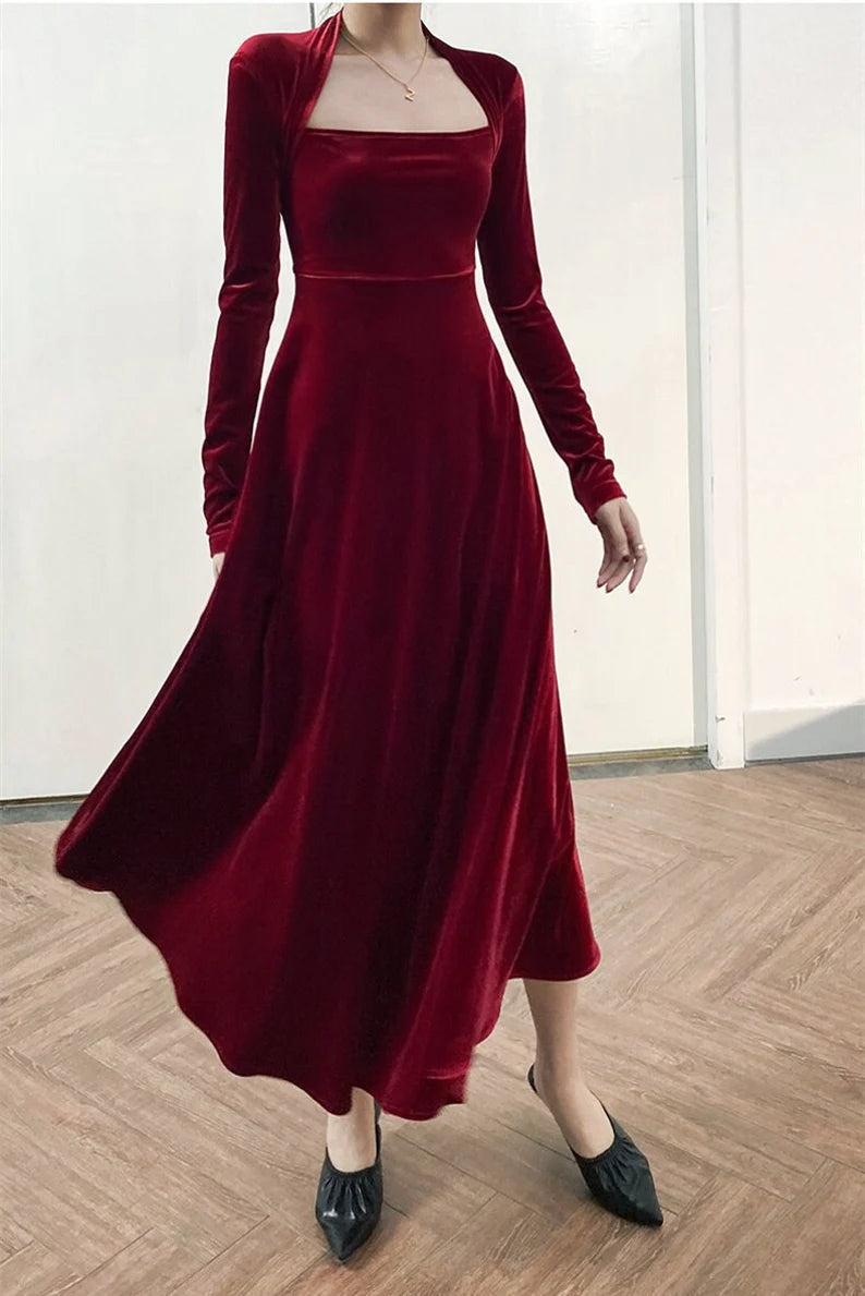 Buyishang Velvet dress for women Bridesmaid Dress Fall Winter Custom Long Sleeve Maxi Dress Plus Size Clothing Party Dress Formal Dress