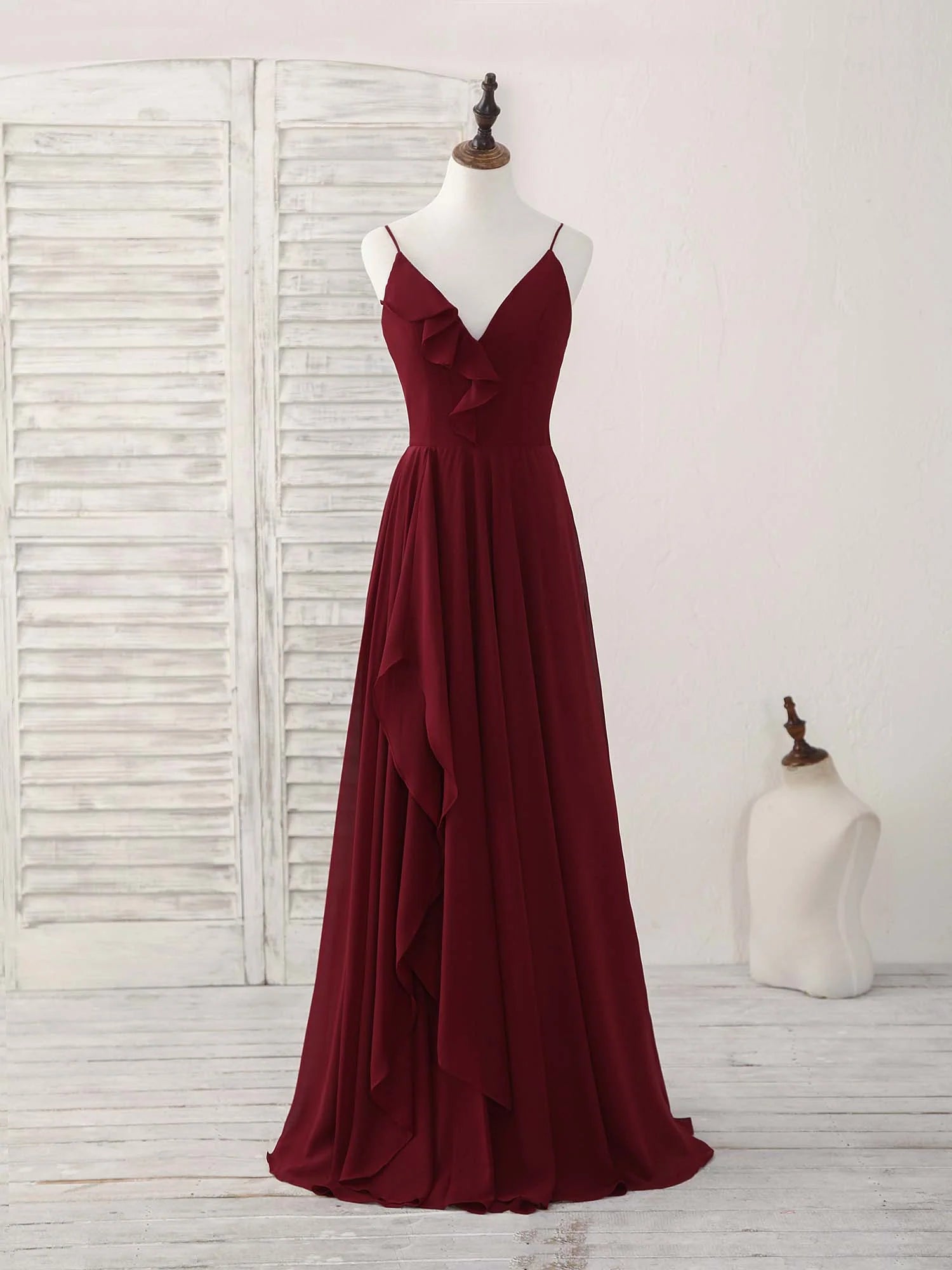 Buyishang Simple Burgundy V Neck Chiffon Long Prom Dress Bridesmaid Dress Bridesmaid dress shop