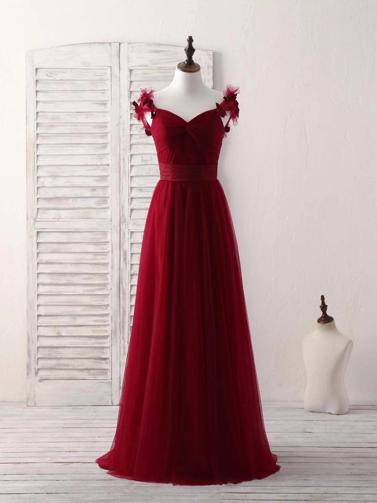 Buyishang Simple Burgundy Tulle Long Prom Dress Burgundy Bridesmaid Dress Bridesmaid dress shop