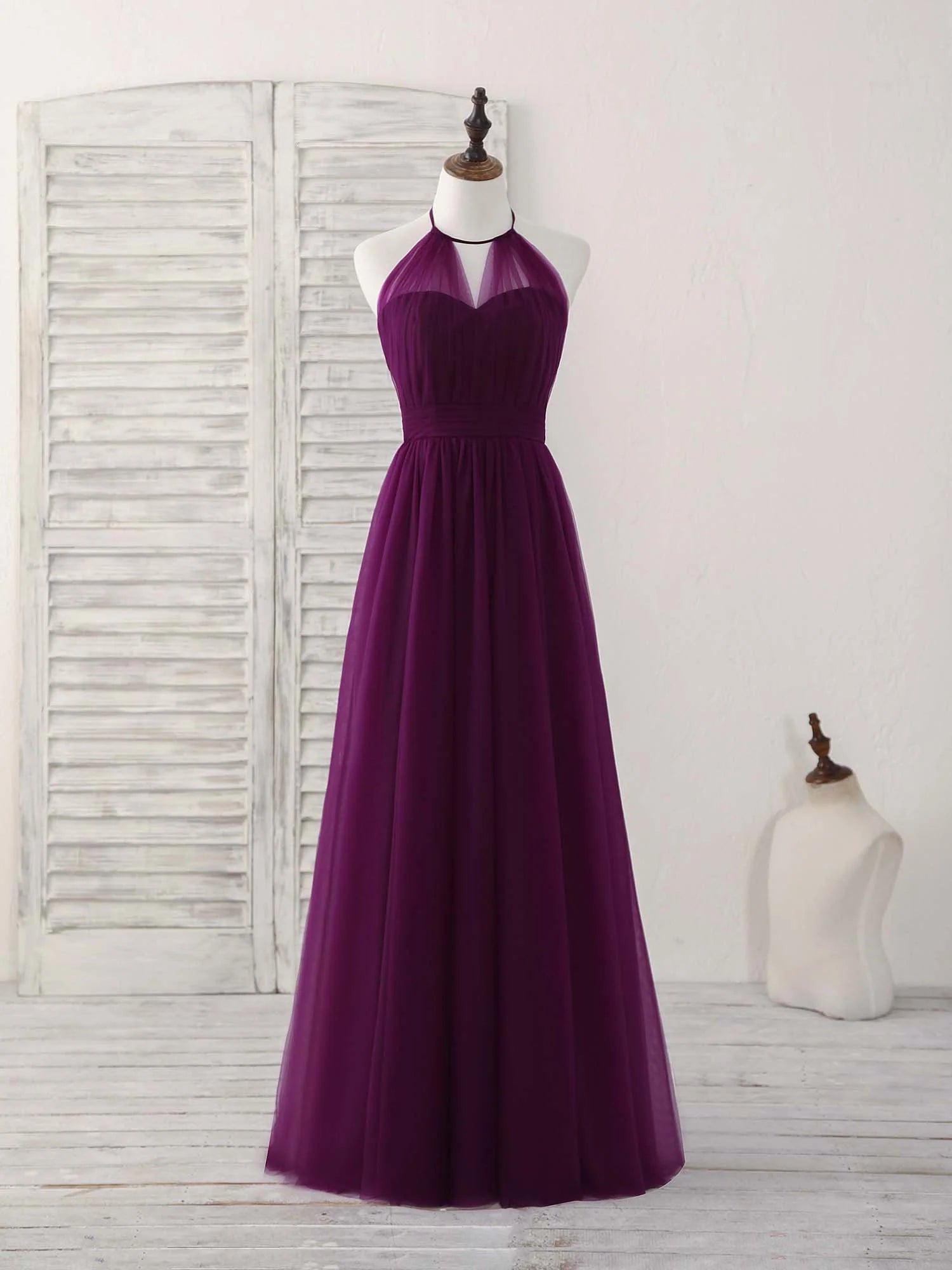 Buyishang Simple Tulle A-Line Purple Long Prom Dress Bridesmaid Dress Bridesmaid dress shop
