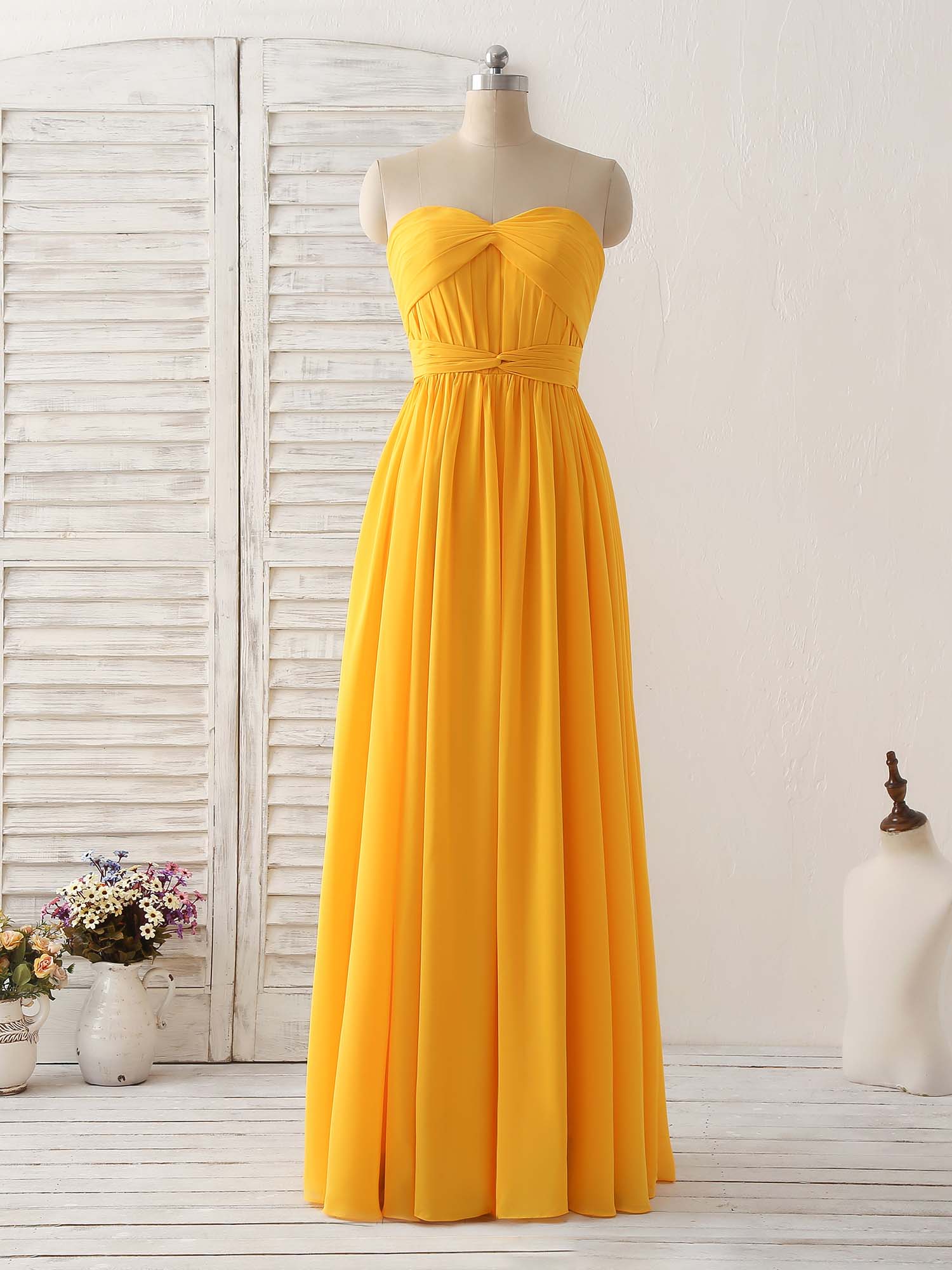 Buyishang Simple Chiffon Yellow Long Prom Dress Simple Bridesmaid Dress Bridesmaid dress shop