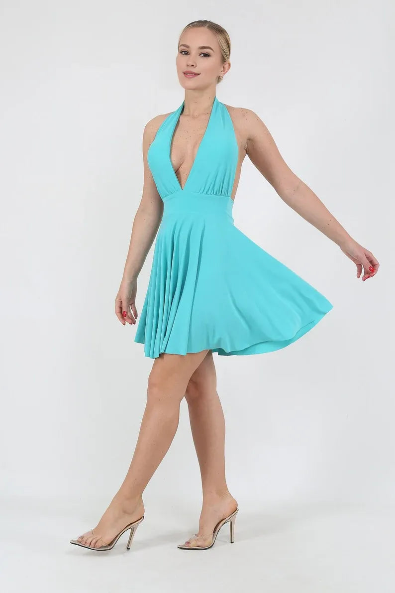 Buyishang Marlin Style Dress Deep Plunge Turquoise Dress Prom Cocktail DressHalloween Costume